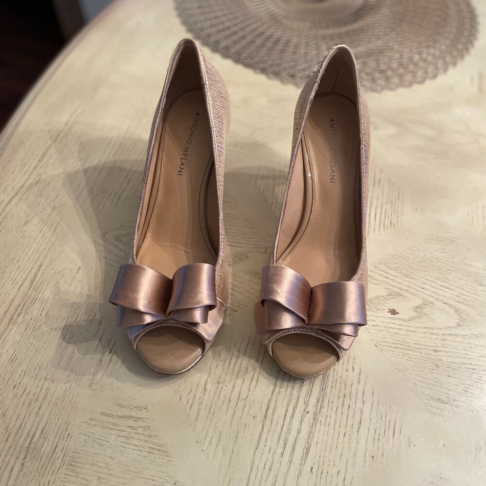 Antonio Melani Metallic Gold with Satin Bow 3.5 inch heel